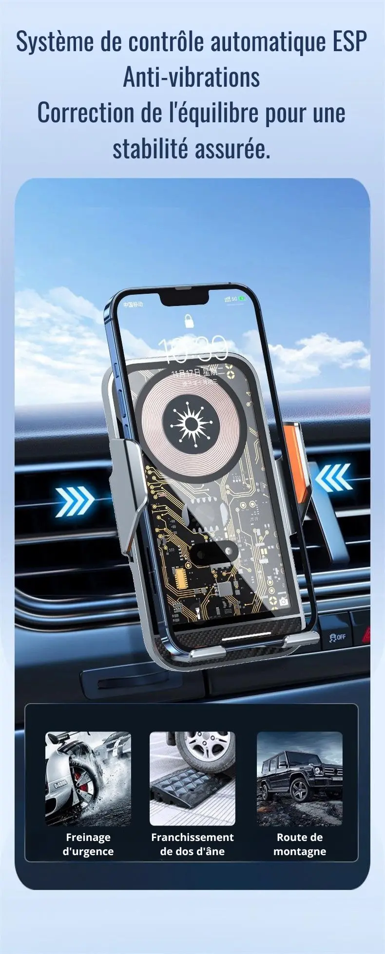 Chargeur Sans Fil Induction Automatique pour Voiture  - Image 3